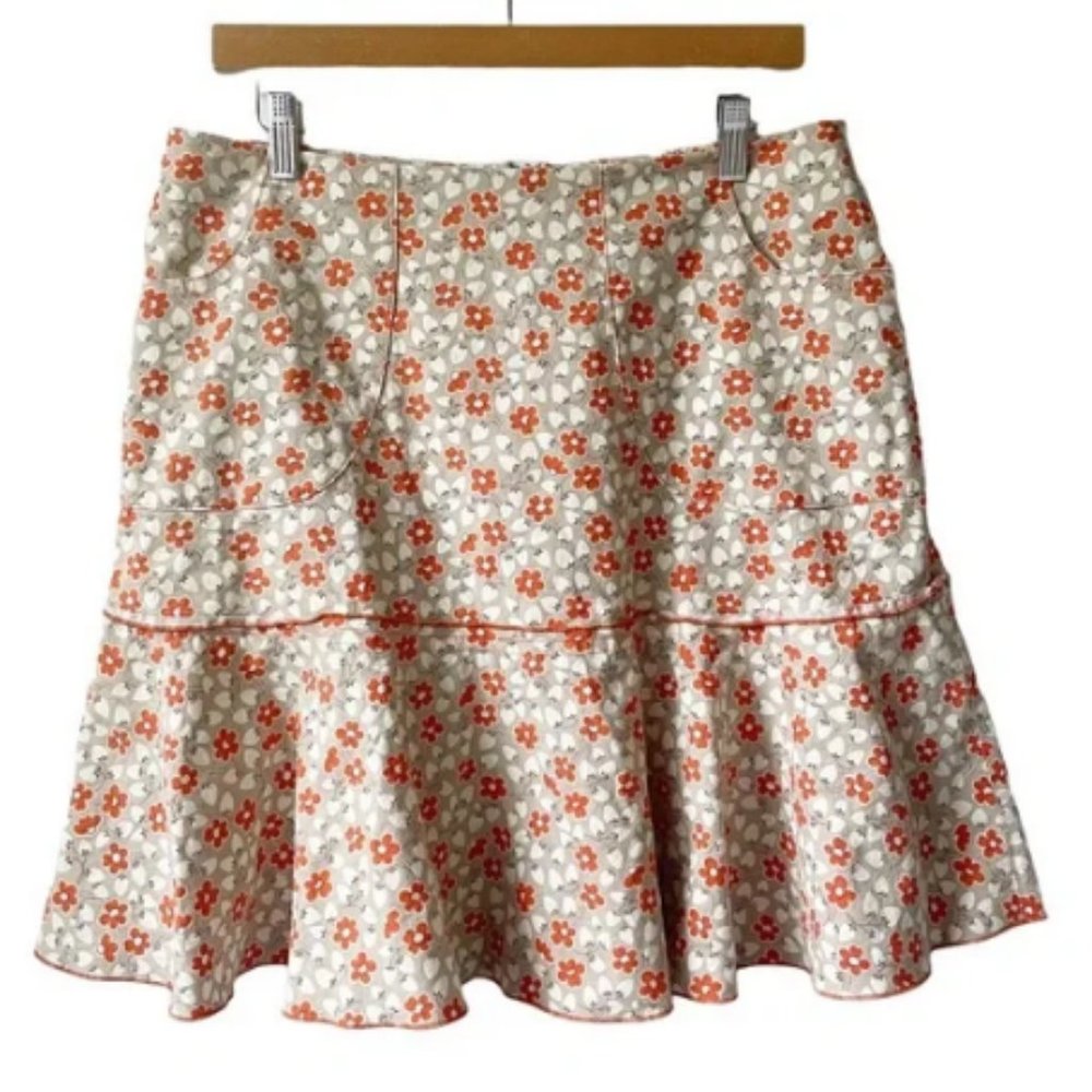Donna & Toots Floral Flare Skirt with Pockets Orange Tan - Large